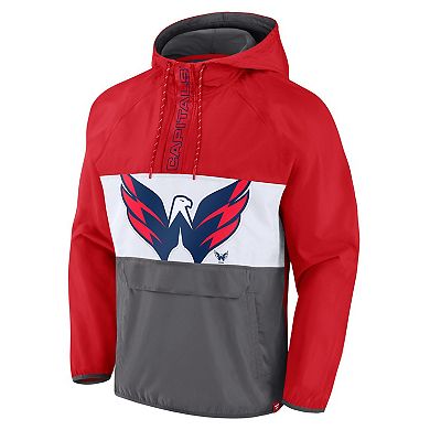 Men's Fanatics Branded Red Washington Capitals Flagrant Foul Anorak Raglan Half-Zip Hoodie Jacket