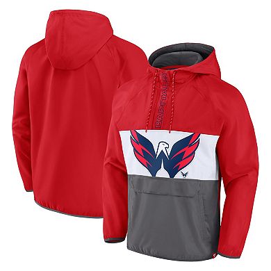 Men's Fanatics Branded Red Washington Capitals Flagrant Foul Anorak Raglan Half-Zip Hoodie Jacket