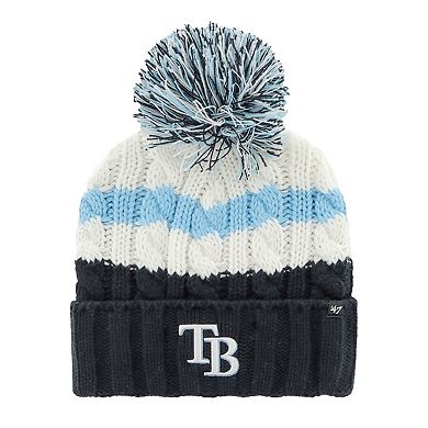 Women's '47 White/Navy Tampa Bay Rays Ashfield Cuffed Knit Hat with Pom