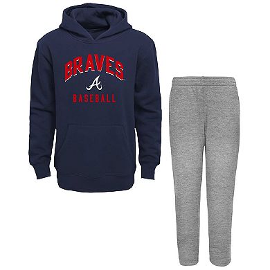 Infant Navy/Heather Gray Atlanta Braves Play by Play Pullover Hoodie & Pants Set