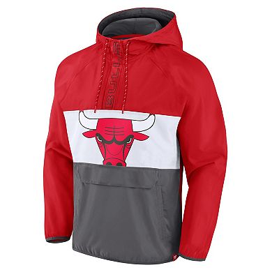 Men's Fanatics Branded  Red/Gray Chicago Bulls Anorak Flagrant Foul Color-Block Raglan Hoodie Half-Zip Jacket