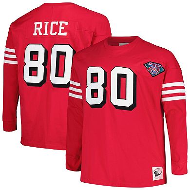 Men's Mitchell & Ness Jerry Rice Scarlet San Francisco 49ers Big & Tall Cut & Sew Player Name & Number Long Sleeve T-Shirt