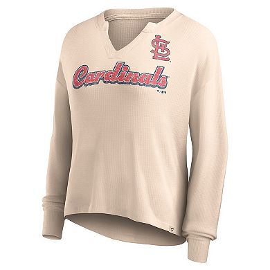 Women's Fanatics Branded Cream St. Louis Cardinals Go For It Waffle Knit Long Sleeve Notch Neck T-Shirt