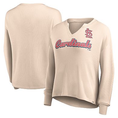 Women's Fanatics Branded Cream St. Louis Cardinals Go For It Waffle Knit Long Sleeve Notch Neck T-Shirt