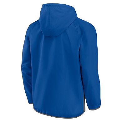 Men's Fanatics Branded Blue New York Rangers Flagrant Foul Anorak Raglan Half-Zip Hoodie Jacket