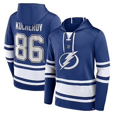 Men's Fanatics Branded Nikita Kucherov Blue Tampa Bay Lightning Name & Number Lace-Up Pullover Hoodie