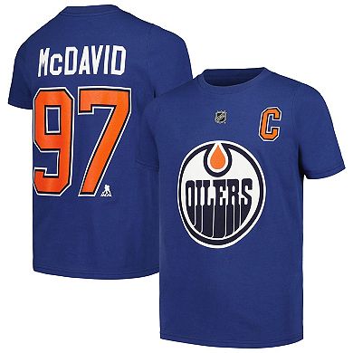 Youth Connor McDavid Blue Edmonton Oilers Captain Player Name & Number T-Shirt