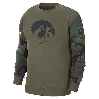 Men's Nike  Olive Iowa Hawkeyes Military Pack Club Pullover Sweatshirt