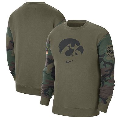 Men's Nike  Olive Iowa Hawkeyes Military Pack Club Pullover Sweatshirt