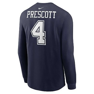 Men's Nike Dak Prescott Navy Dallas Cowboys Player Name & Number Long Sleeve T-Shirt