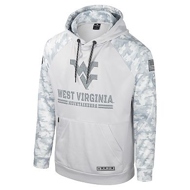 Men's Colosseum Gray West Virginia Mountaineers OHT Military Appreciation Ice Raglan Pullover Hoodie
