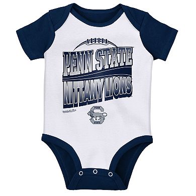 Infant Mitchell & Ness Navy/White Penn State Nittany Lions 3-Pack Bodysuit, Bib and Bootie Set
