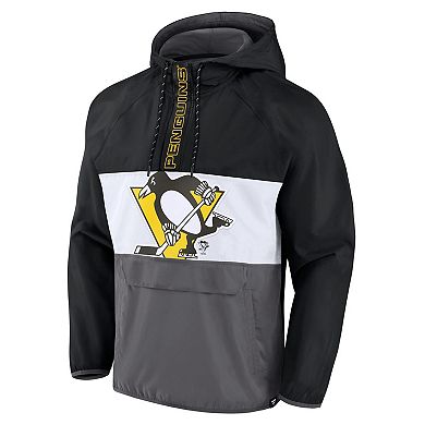 Men's Fanatics Branded Black Pittsburgh Penguins Flagrant Foul Anorak Raglan Half-Zip Hoodie Jacket
