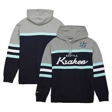 Men's Mitchell & Ness Deep Sea Blue/Gray Seattle Kraken Head Coach Pullover Hoodie