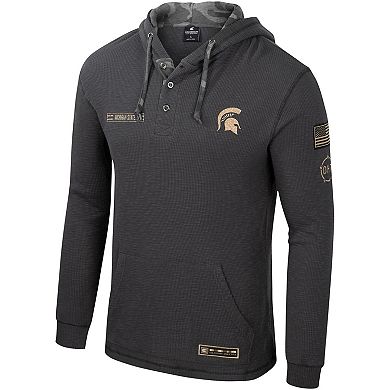Men's Colosseum Charcoal Michigan State Spartans OHT Military Appreciation Henley Pullover Hoodie