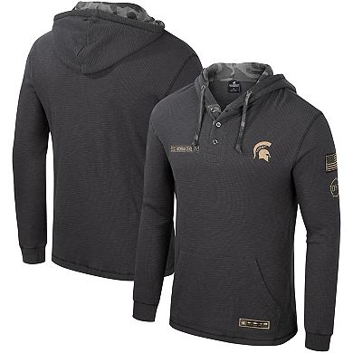 Men's Colosseum Charcoal Michigan State Spartans OHT Military Appreciation Henley Pullover Hoodie