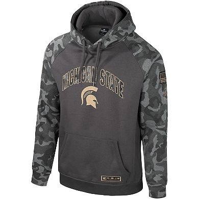 Men's Colosseum Charcoal Michigan State Spartans OHT Military Appreciation Camo Raglan Pullover Hoodie