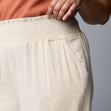 Plus Size Simply Vera Vera Wang Linen Blend Wide Leg Cropped Travel Pants