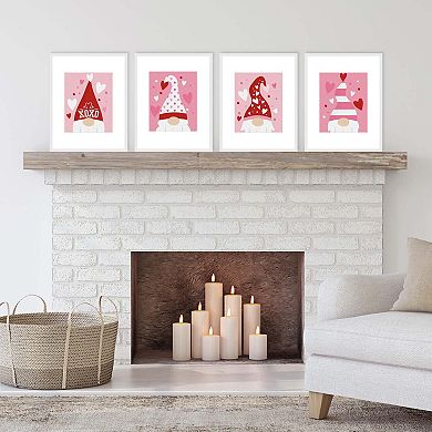 Big Dot of Happiness Valentine Gnomes - Unframed Valentine's Day Linen Paper Wall Art - Set of 4 - Artisms - 8 x 10 inches