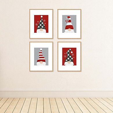 Big Dot of Happiness Christmas Gnomes - Unframed Holiday Linen Paper Wall Art - Set of 4 - Artisms - 8 x 10 inches