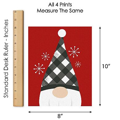 Big Dot of Happiness Christmas Gnomes - Unframed Holiday Linen Paper Wall Art - Set of 4 - Artisms - 8 x 10 inches