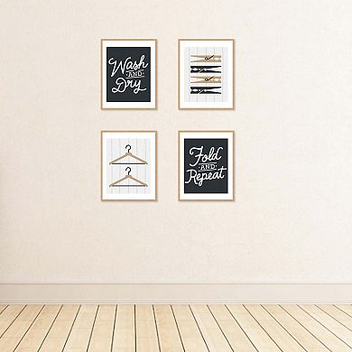 Big Dot of Happiness Wash and Dry - Unframed Laundry Room Linen Paper Wall Art - Set of 4 - Artisms - 8 x 10 inches