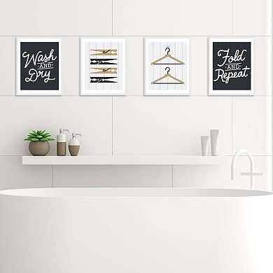 Big Dot of Happiness Wash and Dry - Unframed Laundry Room Linen Paper Wall Art - Set of 4 - Artisms - 8 x 10 inches