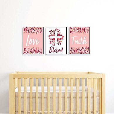 Big Dot of Happiness Pink Elegant Cross - Nursery Wall Art, Kids Room Decor and Home Decorations - Gift Ideas - 7.5 x 10 inches - Set of 3 Prints