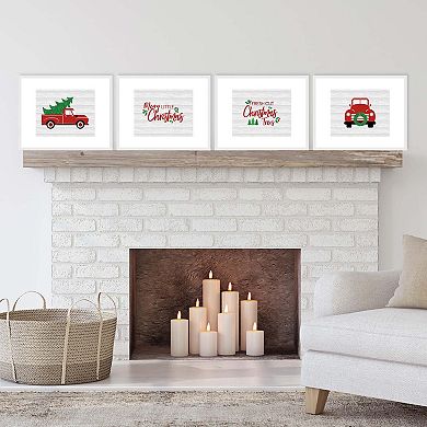 Big Dot of Happiness Merry Little Christmas Tree - Unframed Red Truck Christmas Linen Paper Wall Art - Set of 4 - Artisms - 8 x 10 inches
