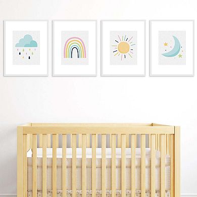 Big Dot of Happiness Colorful Children's Decor - Unframed Rainbow, Cloud, Sun, and Moon Linen Paper Wall Art - Set of 4 - Artisms - 8 x 10 inches