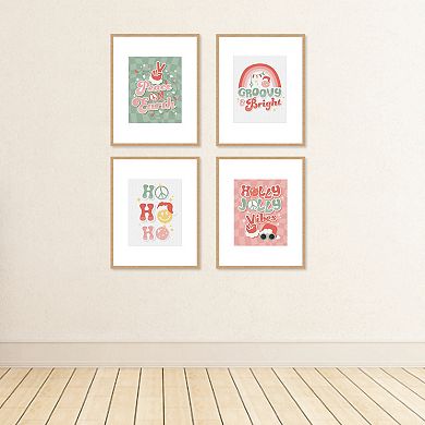 Big Dot of Happiness Groovy Christmas - Unframed Pastel Holiday Linen Paper Wall Art - Set of 4 - Artisms - 8 x 10 inches