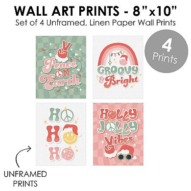 Big Dot of Happiness Groovy Christmas - Unframed Pastel Holiday Linen Paper Wall Art - Set of 4 - Artisms - 8 x 10 inches