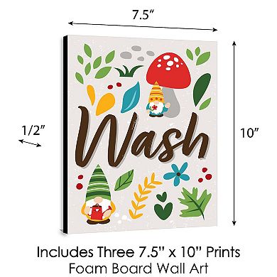 Big Dot of Happiness Garden Gnomes - Forest Gnome Kids Bathroom Rules Wall Art - 7.5 x 10 inches - Set of 3 Signs - Wash, Brush, Flush
