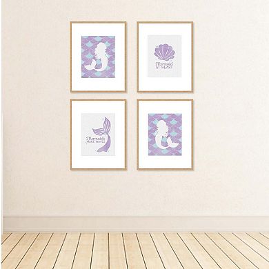 Big Dot of Happiness Let's Be Mermaids - Unframed Purple & Teal Mermaid Tail Nursery or Kids Room Linen Paper Wall Art Set of 4 Artisms 8 x 10 inches