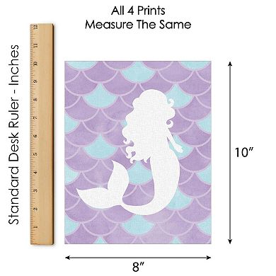 Big Dot of Happiness Let's Be Mermaids - Unframed Purple & Teal Mermaid Tail Nursery or Kids Room Linen Paper Wall Art Set of 4 Artisms 8 x 10 inches