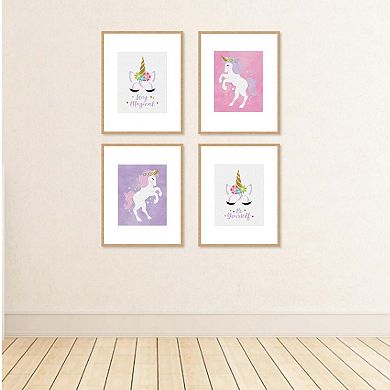 Big Dot of Happiness Rainbow Unicorn - Unframed Magical Unicorn Nursery and Kids Room Linen Paper Wall Art - Set of 4 - Artisms - 8 x 10 inches