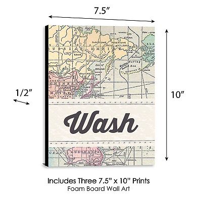 Big Dot of Happiness World Awaits - Travel Themed Kids Bathroom Rules Wall Art - 7.5 x 10 inches - Set of 3 Signs - Wash, Brush, Flush