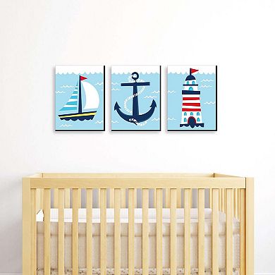 Big Dot of Happiness Lighthouse, Sailboat and Anchor - Boy Nursery Wall Art and Nautical Kids Room Decor  - 7.5 x 10 inches - Set of 3 Prints