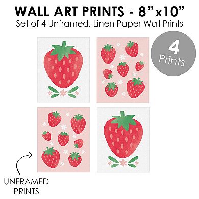 Big Dot of Happiness Berry Sweet Strawberry - Unframed Fruit Kitchen Linen Paper Wall Art - Set of 4 - Artisms - 8 x 10 inches