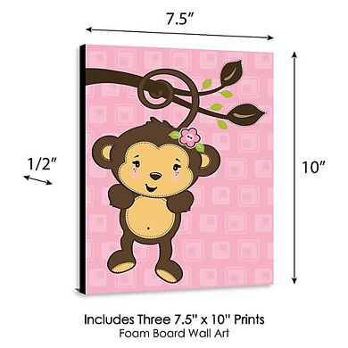 Big Dot of Happiness Pink Monkey Girl - Baby Girl Nursery Wall Art and Kids Room Decorations - Gift Ideas - 7.5 x 10 inches - Set of 3 Prints