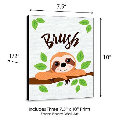 Big Dot of Happiness Let's Hang - Sloth - Kids Bathroom Rules Wall Art - 7.5 x 10 inches - Set of 3 Signs - Wash, Brush, Flush