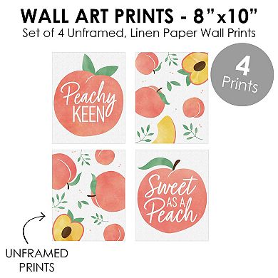 Big Dot of Happiness Sweet as a Peach - Unframed Fruit Kitchen Linen Paper Wall Art - Set of 4 - Artisms - 8 x 10 inches