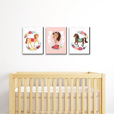 Big Dot of Happiness Run Wild Horses - Floral Pony Nursery Wall Art and Kids Room Decor - 7.5 x 10 inches - Set of 3 Prints