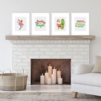 Big Dot of Happiness Tropical Christmas - Unframed Beach Santa and Flamingo Holiday Linen Paper Wall Art - Set of 4 - Artisms - 8 x 10 inches