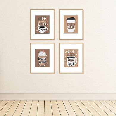 Big Dot of Happiness But First, Coffee - Unframed Kitchen Linen Paper Wall Art - Set of 4 - Artisms - 8 x 10 inches