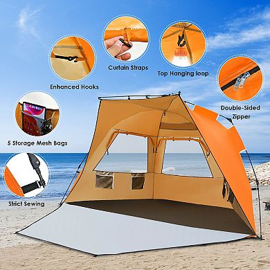 3-4 Person Easy Pop Up Beach Tent UPF 50+ Portable Sun Shelter