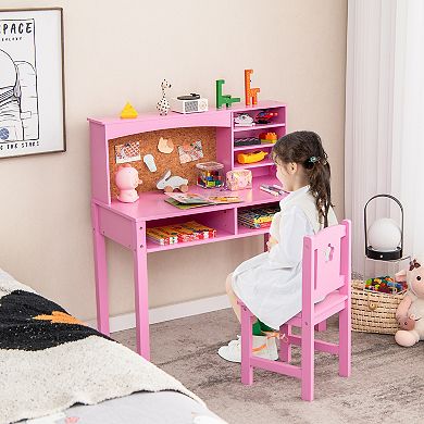 Kids Desk and Chair Set with Hutch and Bulletin Board for 3+ Kids