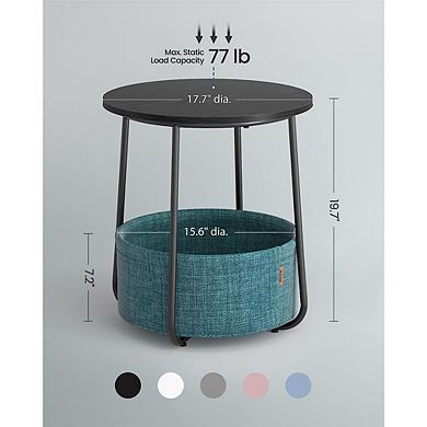 Round Modern Nightstand With Fabric Basket