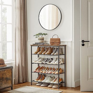 Shoe Rack 5 Tier, Narrow Shoe Organizer For Closet Entryway, With 4 Fabric Shelves And Top For Bags