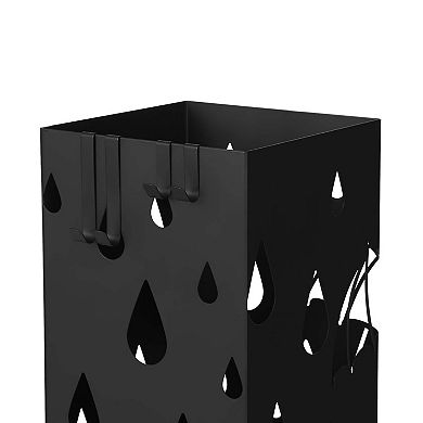 Metal Umbrella Stand, Square Umbrella Holder Rack with Water Tray and Hooks